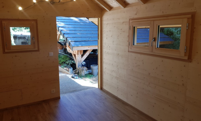  2019 Juin - Chalet de jardin bois haut de gamme à Vimines (Savoie – 73), Chambéry, STRUCTURES BOIS & Compagnie