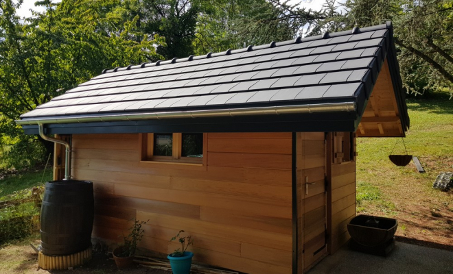  2019 Juin - Chalet de jardin bois haut de gamme à Vimines (Savoie – 73), Chambéry, STRUCTURES BOIS & Compagnie