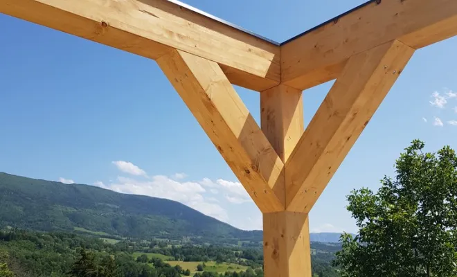  2019 Mai - Pergola en bois pour aménagement d'un coin cosi / espace détente à Traize (Savoie - 73), Chambéry, STRUCTURES BOIS & Compagnie