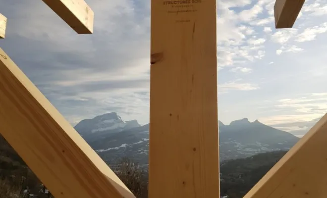  2021 Février - Pergola de 40m² couverte en polycarbonate pour la mairie de Verel Pragondran (Savoie - 73), Chambéry, STRUCTURES BOIS & Compagnie