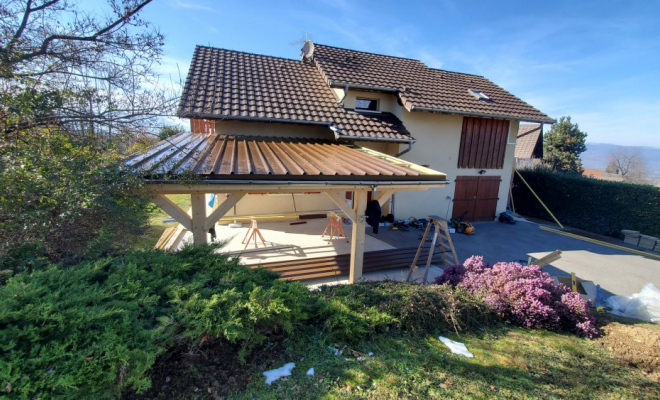  Construction d'un carport / garage voiture en Epicea contrecolle au Montcel (Savoie - 73), Chambéry, STRUCTURES BOIS & Compagnie