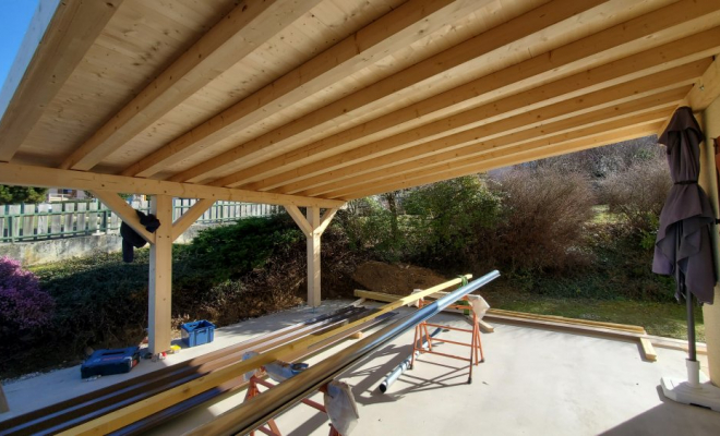  Construction d'un carport / garage voiture en Epicea contrecolle au Montcel (Savoie - 73), Chambéry, STRUCTURES BOIS & Compagnie