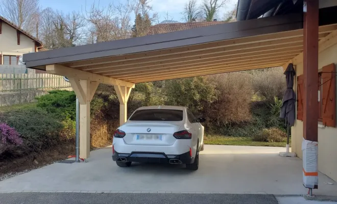  Construction d'un carport / garage voiture en Epicea contrecolle au Montcel (Savoie - 73), Chambéry, STRUCTURES BOIS & Compagnie