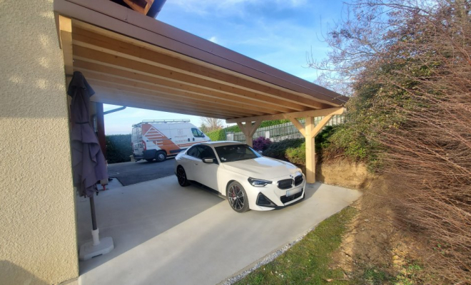  Construction d'un carport / garage voiture en Epicea contrecolle au Montcel (Savoie - 73), Chambéry, STRUCTURES BOIS & Compagnie