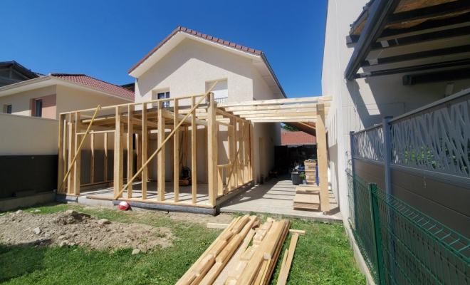  Construction d'une extension de maison de 40m² en ossature bois à Pontcharra (Isère - 38), Chambéry, STRUCTURES BOIS & Compagnie