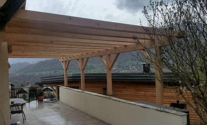  Construction d'une pergola XXL en bois Mélèze à Venthon près d'Albertville (Savoie - 73), Chambéry, STRUCTURES BOIS & Compagnie