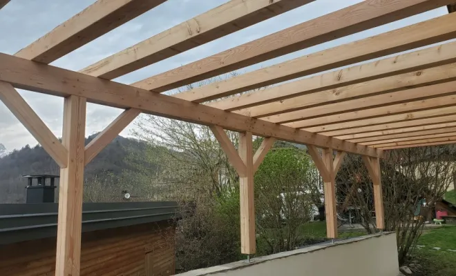  Construction d'une pergola XXL en bois Mélèze à Venthon près d'Albertville (Savoie - 73), Chambéry, STRUCTURES BOIS & Compagnie