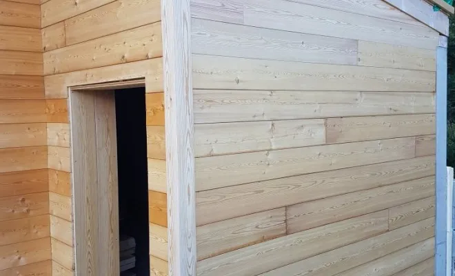  2018 Juillet - Réalisation d'une extension ossature Bois, Isolation laine de bois et Bardage Mélèze à St Bernard du Touvet (Isère – 38), Chambéry, STRUCTURES BOIS & Compagnie