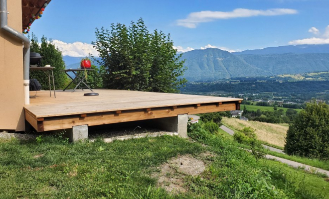  Rénovation et Agrandissement d'une terrasse en bois Mélèze sur structure en Pin Autoclave à St Pierre d'Albigny (Savoie - 73), Chambéry, STRUCTURES BOIS & Compagnie