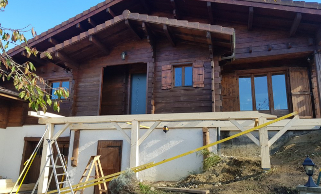  Rénovation / Agrandissement d'une terrasse sur poteaux en mélèze près de Rumilly en Haute Savoie, Chambéry, STRUCTURES BOIS & Compagnie