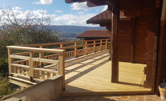  Rénovation / Agrandissement d'une terrasse sur poteaux en mélèze près de Rumilly en Haute Savoie, Chambéry, STRUCTURES BOIS & Compagnie